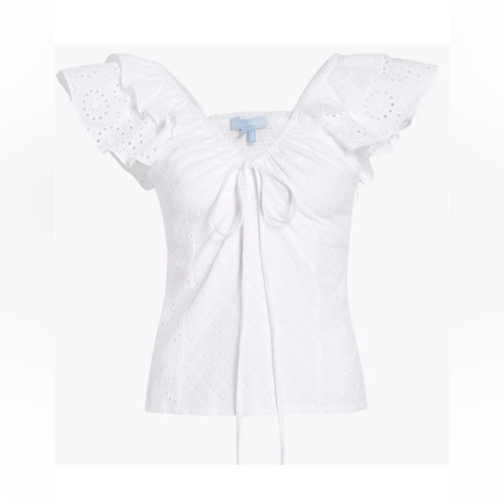 Hill House Zuri Top White Eyelet 100% cotton flutter sleeve top size small